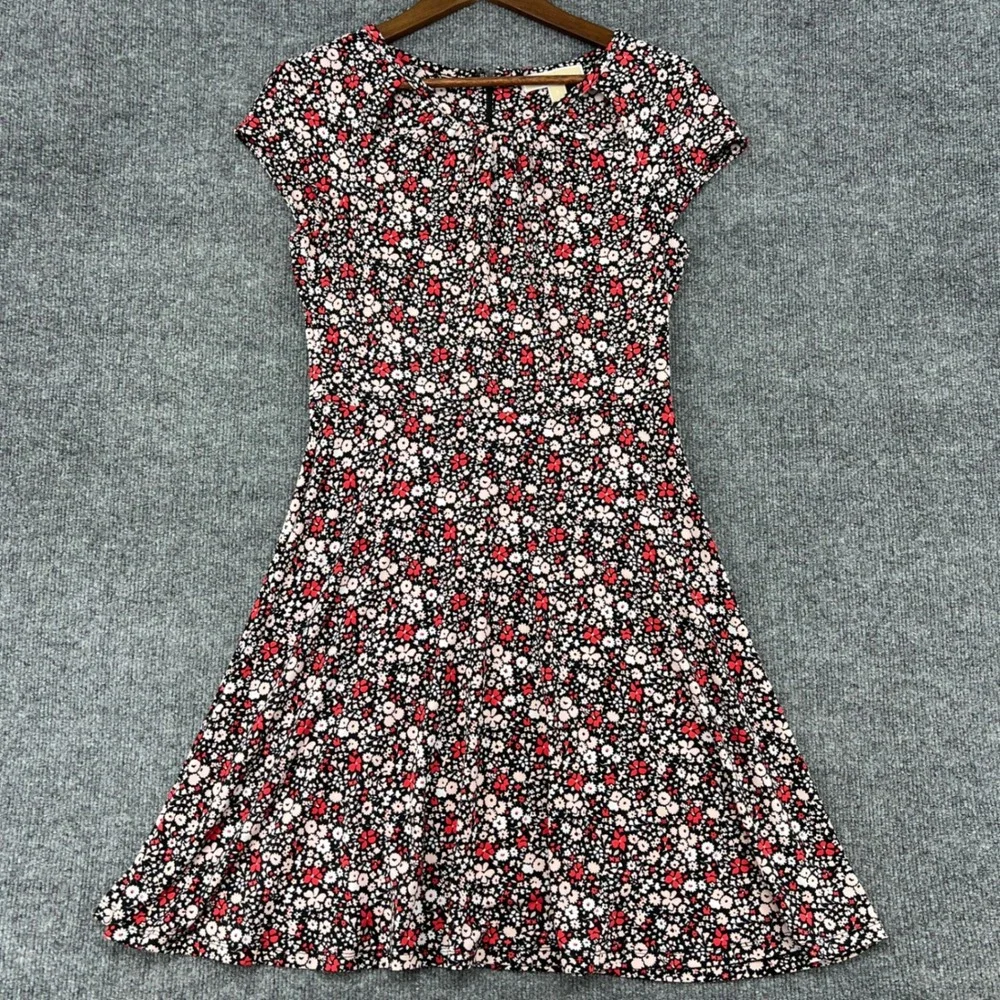 Michael Kors Floral Fit & Flare Dress Womens Small Black Red Ditsy Print Mod